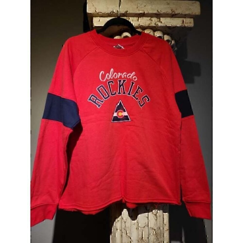 Colorado Rockies Vintage Brand NHL Hockey Crew Neck Red Black Sweatshirt